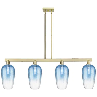 Innovations Lighting Brookhaven Flute 48"w 4-lt Antique Brass Stem Island-lt W/ Sapphire Shade