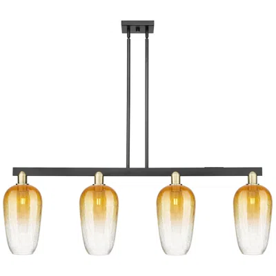Innovations Lighting Brookhaven Flute 48"w 4-lt Black Brass Stem Island-lt W/ Amber Shade