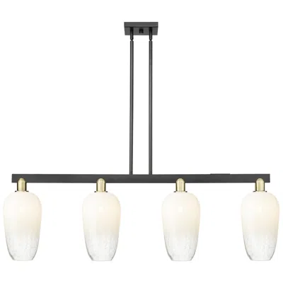 Innovations Lighting Brookhaven Flute 48"w 4-lt Black Brass Stem Island-lt W/ Opal Shade