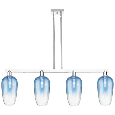 Innovations Lighting Brookhaven Flute 48"w 4-lt Nickel Stem Island-lt W/ Sapphire Shade In Blue