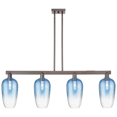 Innovations Lighting Brookhaven Flute 48"w 4-lt Oiled Bronze Stem Island-lt W/ Blue Shade