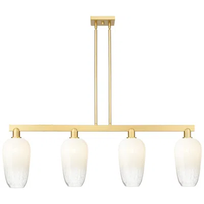 Innovations Lighting Brookhaven Flute 48"w 4-lt Satin Gold Stem Island-lt W/ Opal Shade