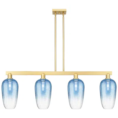 Innovations Lighting Brookhaven Flute 48"w 4-lt Satin Gold Stem Island-lt W/ Sapphire Shade In Blue