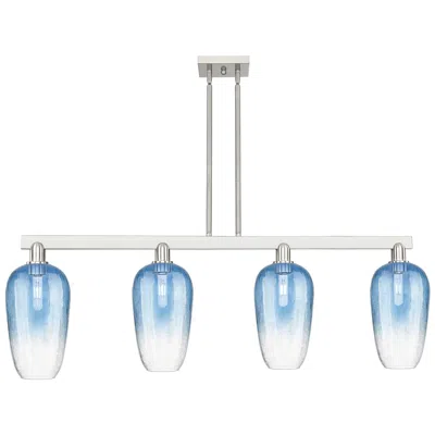 Innovations Lighting Brookhaven Flute 48"w 4-lt Satin Nickel Stem Island-lt W/ Sapphire Shade