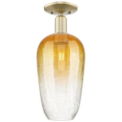 Innovations Lighting Brookhaven Flute 7"w Antique Brass Semi-flush Mount With Amber Shade