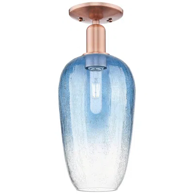 Innovations Lighting Brookhaven Flute 7"w Antique Copper Semi-flush With Sapphire Shade In Blue