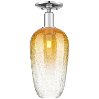Innovations Lighting Brookhaven Flute 7"w Polished Chrome Semi-flush Mount With Amber Shade