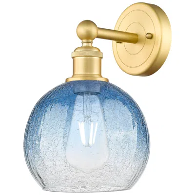 Innovations Lighting Brookhaven Globe 12" High Satin Gold Sconce With Sapphire Blue Shade