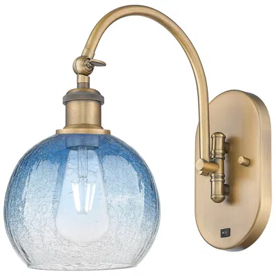 Innovations Lighting Brookhaven Globe 14"h Brushed Brass Swiveling Sconce W/ Sapphire Shade