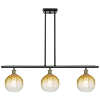 Innovations Lighting Brookhaven Globe 36"w 3-light Black Brass Island Light W/ Amber Shade
