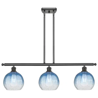 Innovations Lighting Brookhaven Globe 36"w 3-light Bronze Island Light W/ Sapphire Shade In Blue
