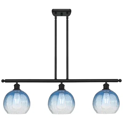 Innovations Lighting Brookhaven Globe 36"w 3-light Matte Black Island Light W/ Sapphire Shade