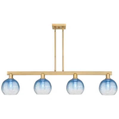Innovations Lighting Brookhaven Globe 48"w 4 Light Brass Stem Island Light W/ Sapphire Shade