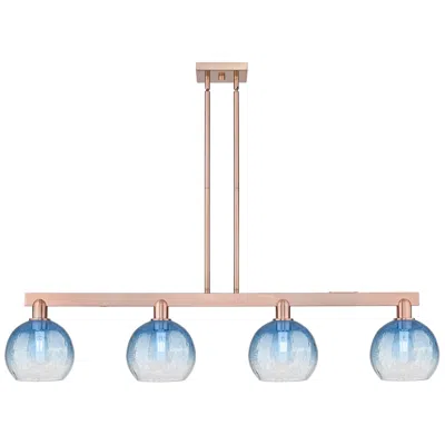 Innovations Lighting Brookhaven Globe 48"w 4-lt Copper Stem Island-lt W/ Sapphire Shade