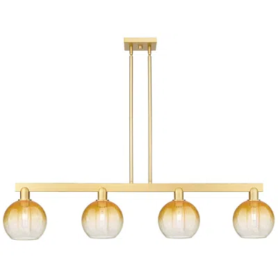Innovations Lighting Brookhaven Globe 48"w 4-lt Satin Gold Stem Island-lt W/ Amber Shade