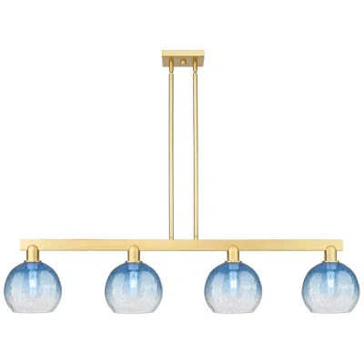 Innovations Lighting Brookhaven Globe 48"w 4-lt Satin Gold Stem Island-lt W/ Sapphire Shade