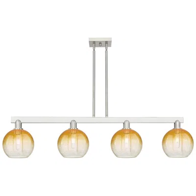 Innovations Lighting Brookhaven Globe 48"w 4-lt Satin Nickel Stem Island-lt W/ Amber Shade