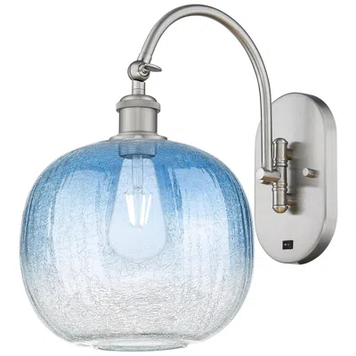 Innovations Lighting Brookhaven Sphere 16"h Satin Nickel Swiveling Sconce W/ Sapphire Shade In Blue
