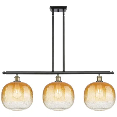 Innovations Lighting Brookhaven Sphere 37"w 3-light Black Brass Island Light W/ Amber Shade