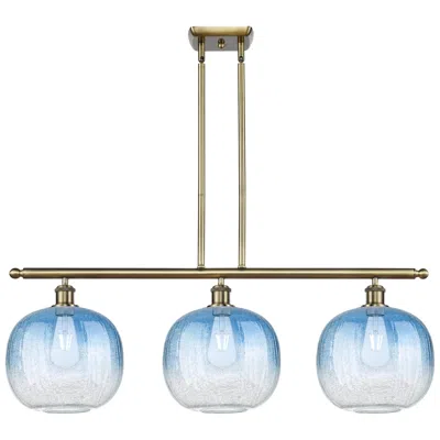 Innovations Lighting Brookhaven Sphere 37"w 3-light Brass Island Light W/ Sapphire Blue Shade