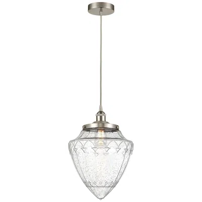 Innovations Lighting Bullet 12" Brushed Satin Nickel Mini Pendant W/ Seedy Shade