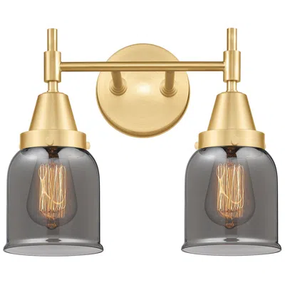 Innovations Lighting Caden 14" Wide 2 Light Satin Gold Bath Vanity Light W/ Plated Smoke Sh