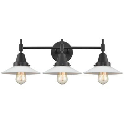 Innovations Lighting Caden 27"w 3 Lt Matte Black Bath Light Matte White Halophane Shade