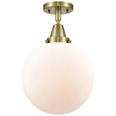 Innovations Lighting Caden Beacon 10" Flush Mount - Antique Brass - Matte White Shade