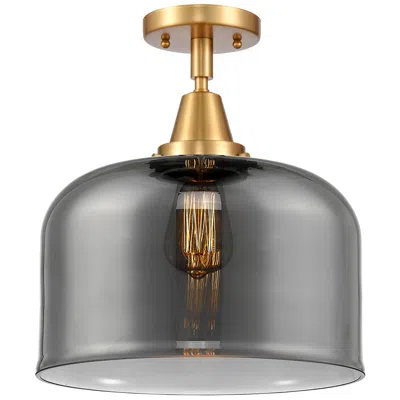 Innovations Lighting Caden Bell 12" Led Flush Mount - Satin Gold - Plated Smoke Shade