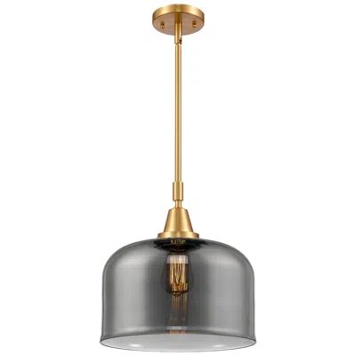 Innovations Lighting Caden Bell 12" Wide Satin Gold Stem Hung Mini Pendant W/ Plated Smoke
