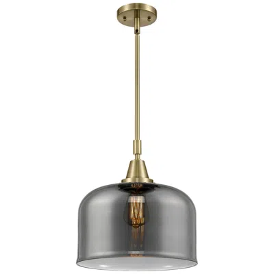 Innovations Lighting Caden Bell 12"w Antique Brass Stem Hung Mini Pendant W/ Plated Smoke S