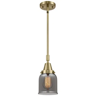Innovations Lighting Caden Bell 5"w Antique Brass Stem Hung Mini Pendant W/ Plated Smoke Sh