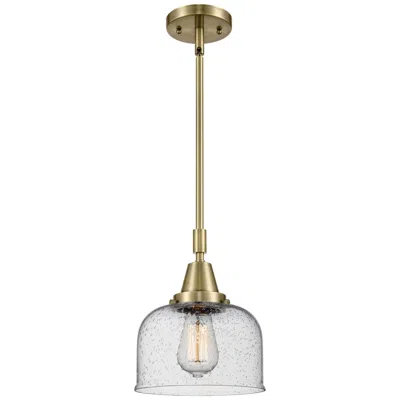 Innovations Lighting Caden Bell 8" Wide Antique Brass Stem Hung Mini Pendant W/ Seedy Shade