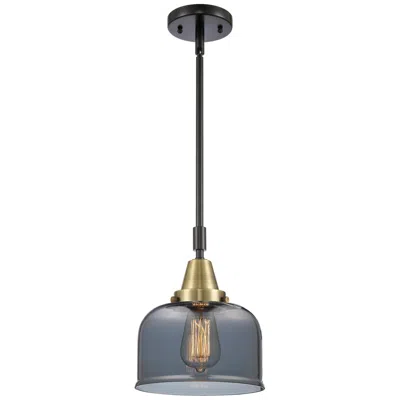 Innovations Lighting Caden Bell 8" Wide Black Brass Stem Hung Mini Pendant W/ Plated Smoke