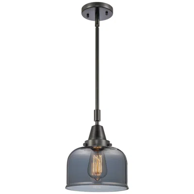 Innovations Lighting Caden Bell 8" Wide Matte Black Stem Hung Mini Pendant W/ Plated Smoke
