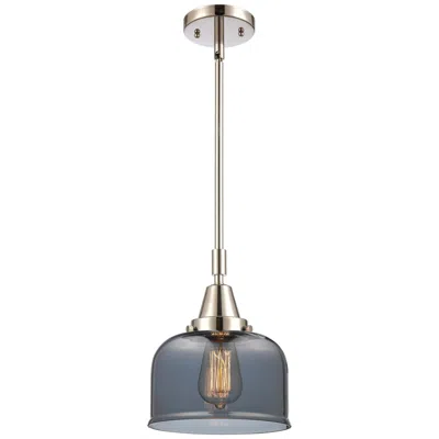 Innovations Lighting Caden Bell 8"w Polished Nickel Stem Hung Mini Pendant W/ Plated Smoke