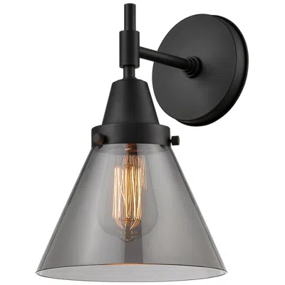 Innovations Lighting Caden Cone 11.25" High Matte Black Sconce W/ Plated Smoke Shade In Gray