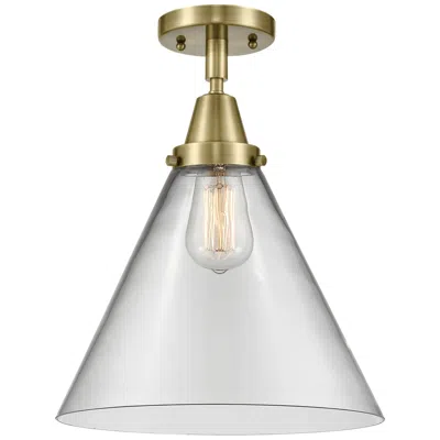Innovations Lighting Caden Cone 12" Flush Mount - Antique Brass - Clear Shade