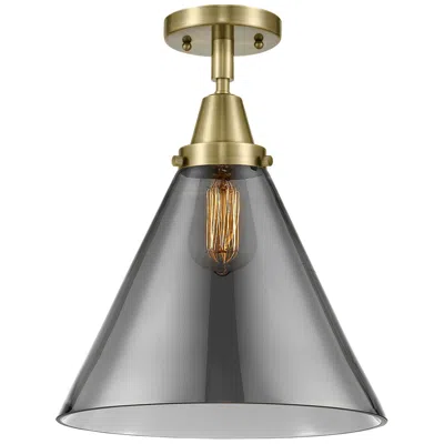 Innovations Lighting Caden Cone 12" Flush Mount - Antique Brass - Plated Smoke Shade