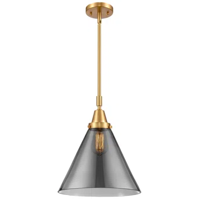 Innovations Lighting Caden Cone 12" Wide Satin Gold Stem Hung Mini Pendant W/ Plated Smoke