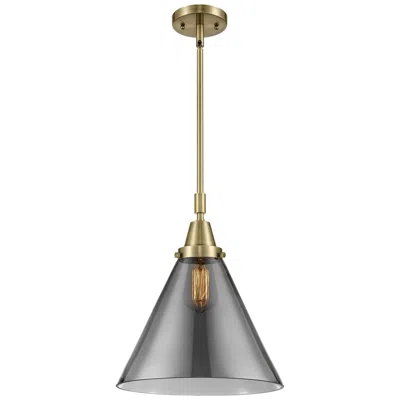 Innovations Lighting Caden Cone 12"w Antique Brass Stem Hung Mini Pendant W/ Plated Smoke S