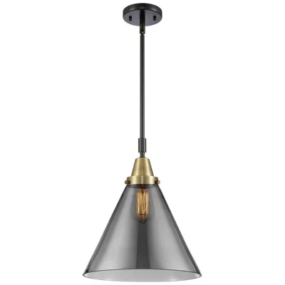 Innovations Lighting Caden Cone 12"w Black Brass Stem Hung Mini Pendant W/ Plated Smoke Sha