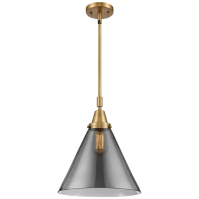 Innovations Lighting Caden Cone 12"w Brushed Brass Stem Hung Mini Pendant W/ Plated Smoke S
