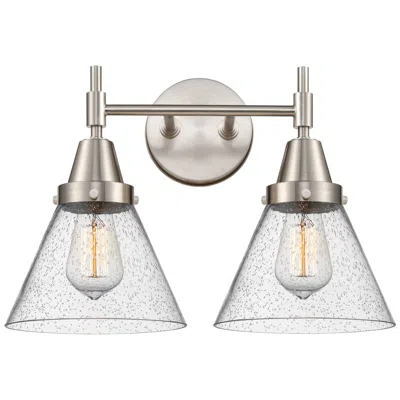 Innovations Lighting Caden Cone 16.75"w 2 Light Satin Nickel Bath Vanity Light W/ Seedy Sha