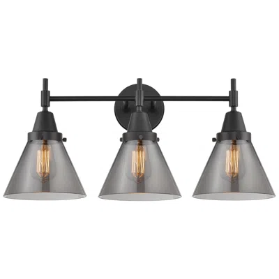 Innovations Lighting Caden Cone 25.75"w 3 Light Matte Black Bath Light W/ Smoke Shade