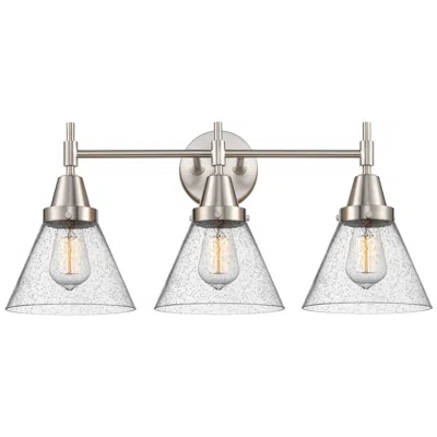 Innovations Lighting Caden Cone 25.75"w 3 Light Satin Nickel Bath Vanity Light W/ Seedy Sha