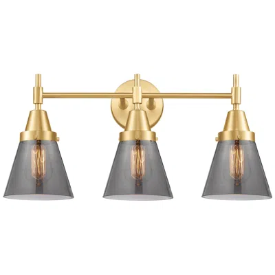 Innovations Lighting Caden Cone 6" 3 Light 24" Bath Light - Satin Gold - Plated Smoke