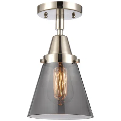 Innovations Lighting Caden Cone 6" Flush Mount - Polished Nickel - Plated Smoke Shade In Silver