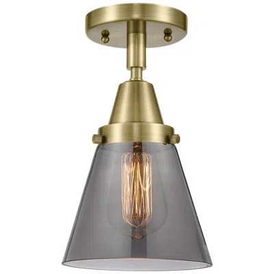 Innovations Lighting Caden Cone 6" Led Flush Mount - Antique Brass - Plated Smoke Shade