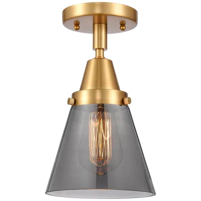 Innovations Lighting Caden Cone 6" Led Flush Mount - Satin Gold - Plated Smoke Shade